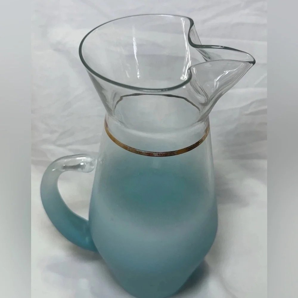 Vintage Blendo Turquoise Blue Glass Pitcher Mid Century Modern 9.5